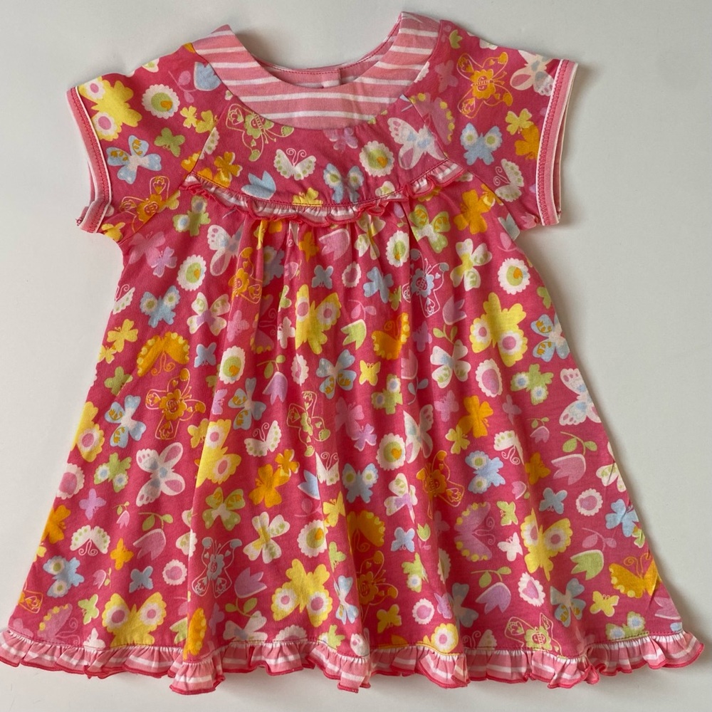Baby Lulu Dress Size 18 Months Pink Floral Butterflies Swing Style Cotton EUC
